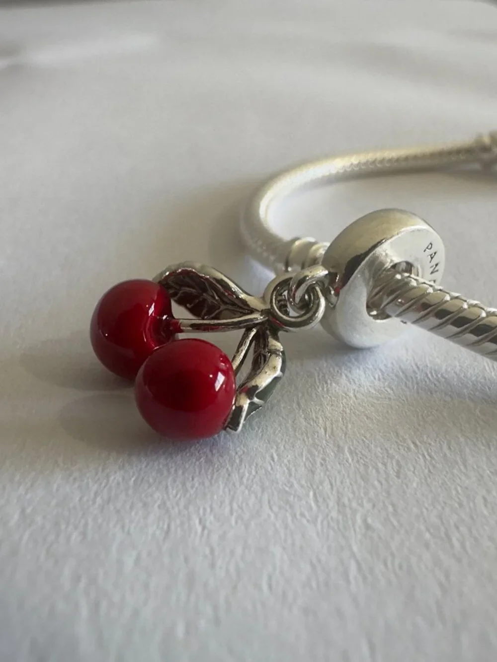 NEW Authentic PANDORA 925 Asymmetrical Red Cherry Fruit Charm 791583C01 - Picture 3 of 5